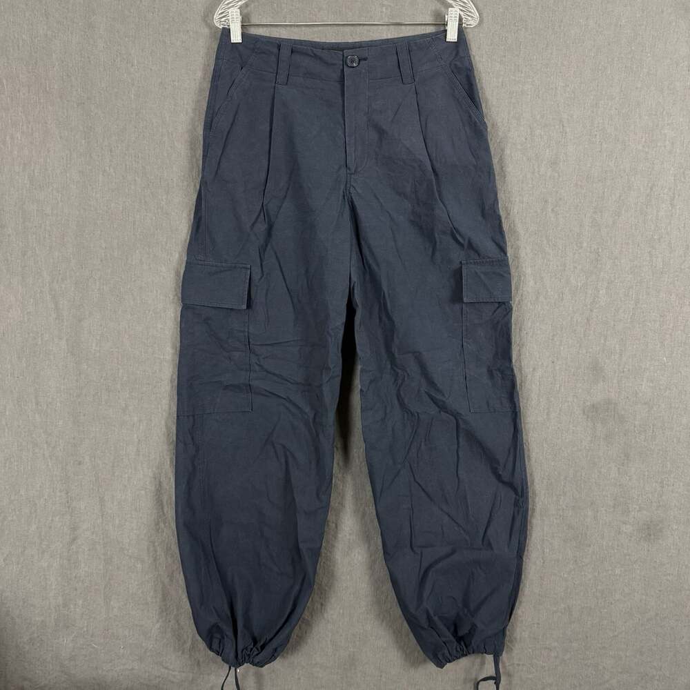 No. 6 Store Women's Size Medium Dark Blue Cotton High Rise Pleated Cargo Pants